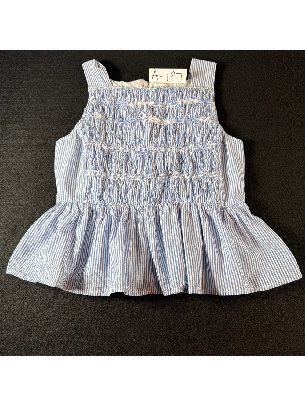 Crew Womens Size 2 Blue White Stripe Smocked Peplum Tank Top Cotton Preppy